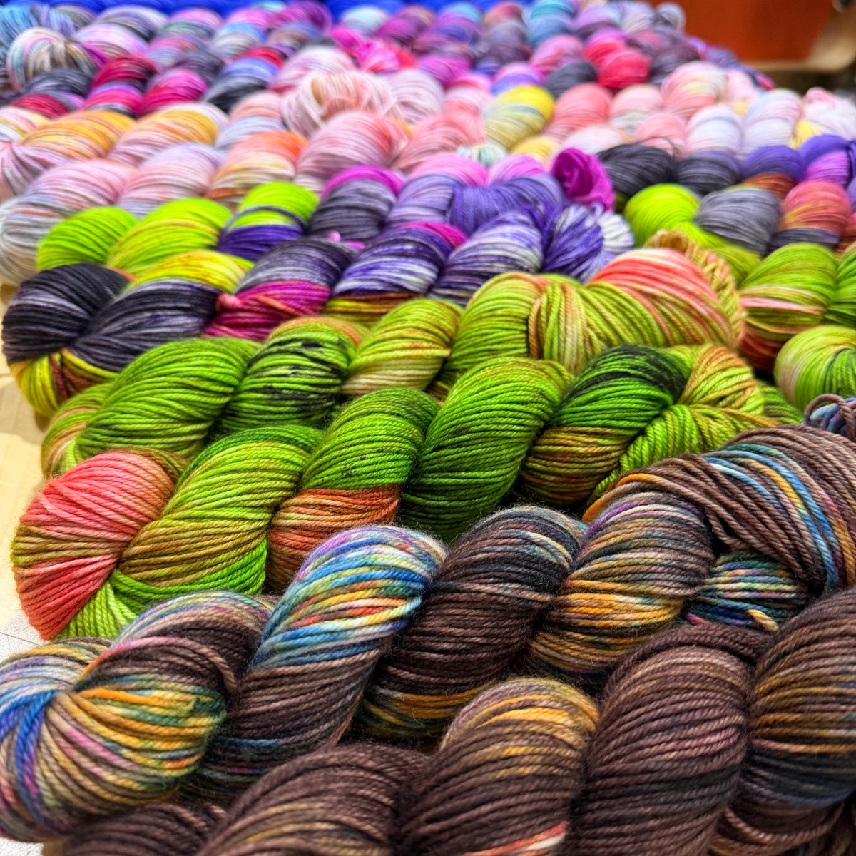 skeins of brightly colored yarn