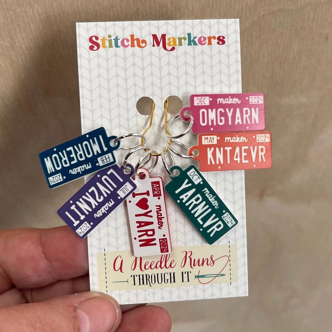 Knitting License Plate Stitch Markers (set of 6)