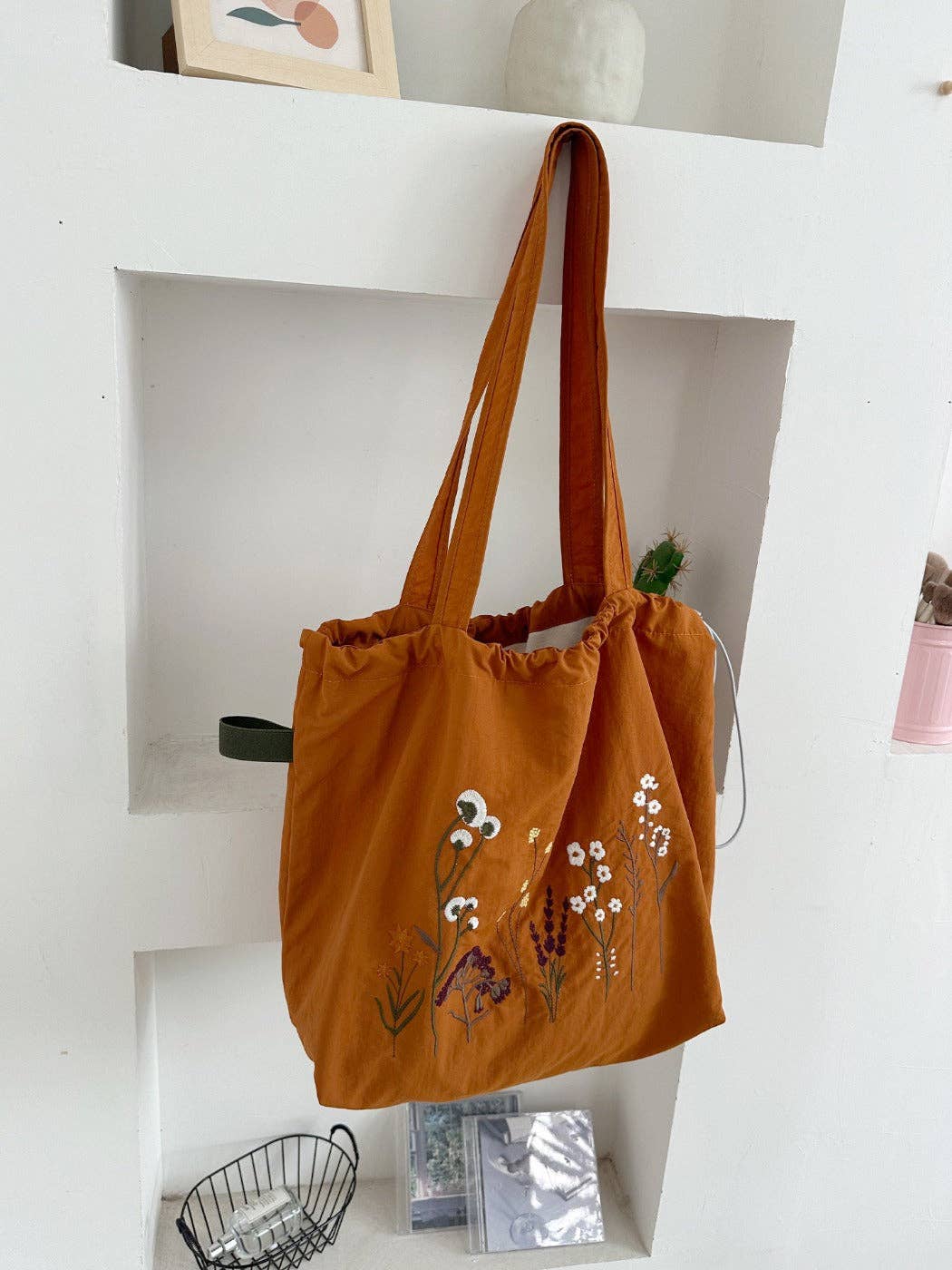 Embroidered Drawstring Tote Bag