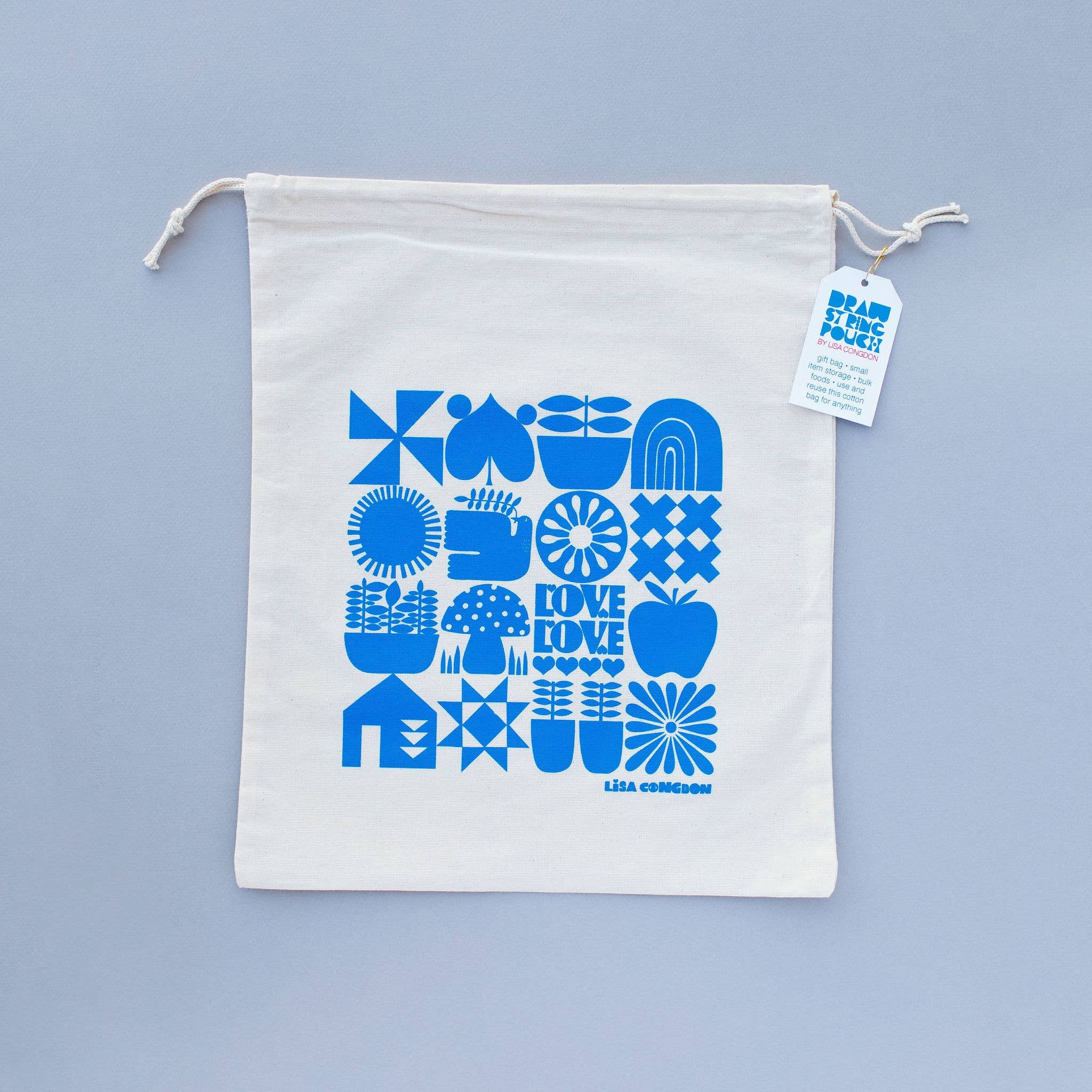 Blue Screenprinted Drawstring
