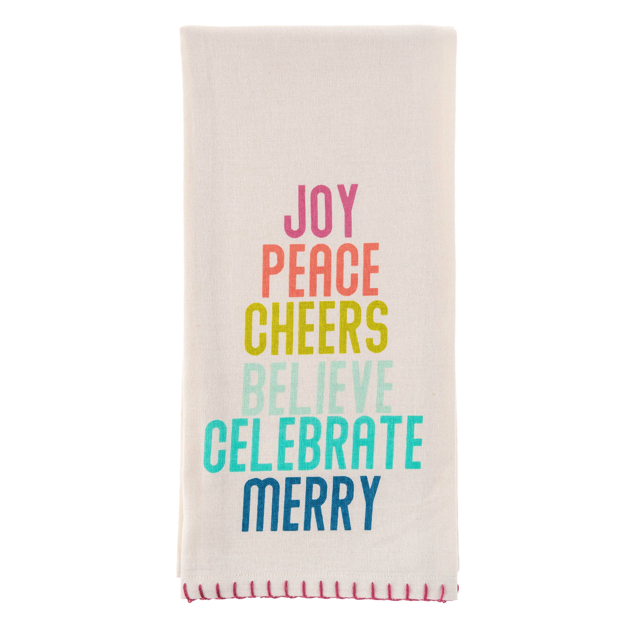 Joy, Peace, Cheers Tea Towel